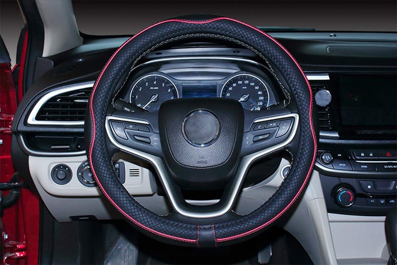 Mayco Bell Large Size Steering Wheel Cover Anti-Slip,Safety,Soft,Breathable,Durable,Full Surround,Comfortable Grip Microfiber Leather (15.5-16 inch, Black Red) - Image 3